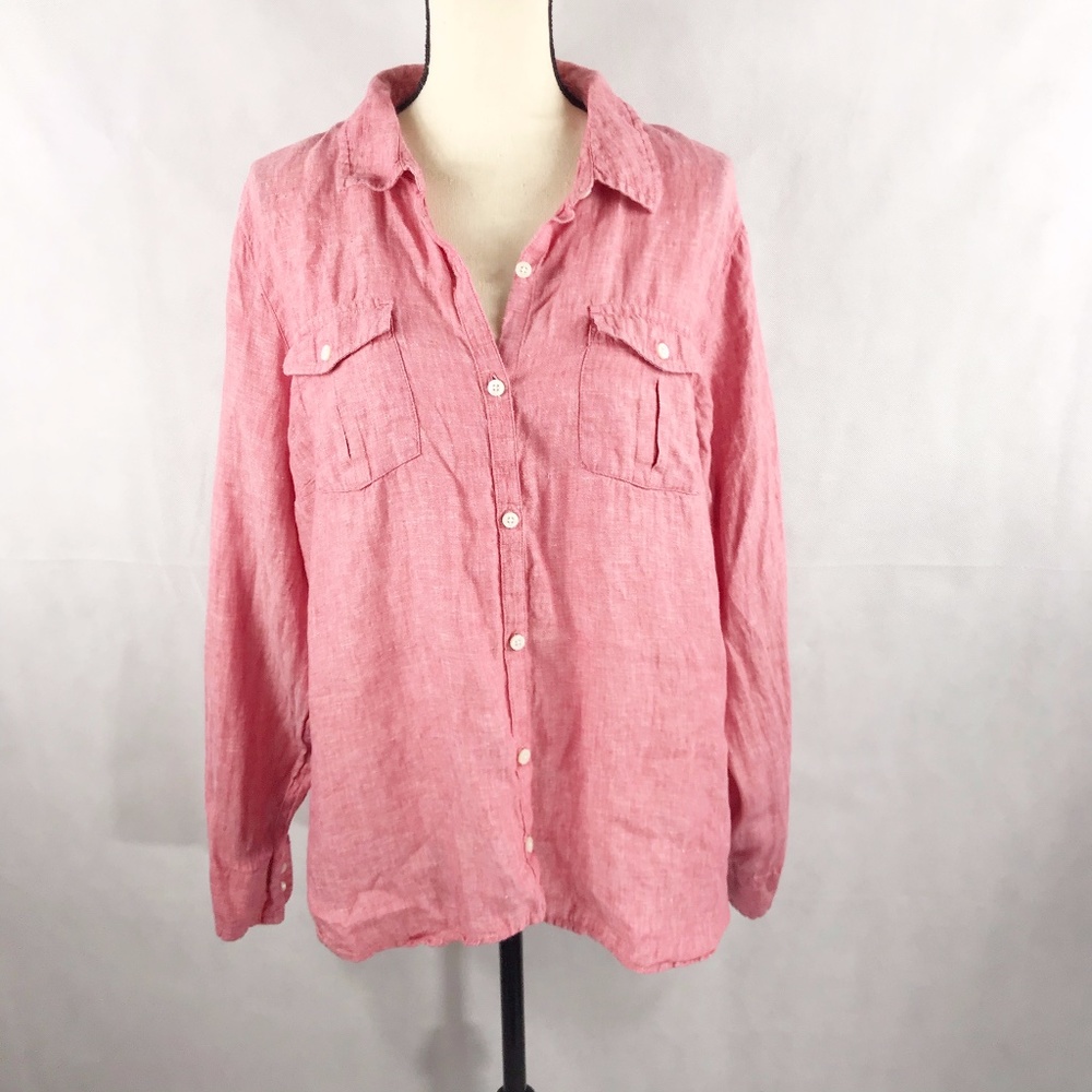 Pink Button Down 100% linen long sleeves
